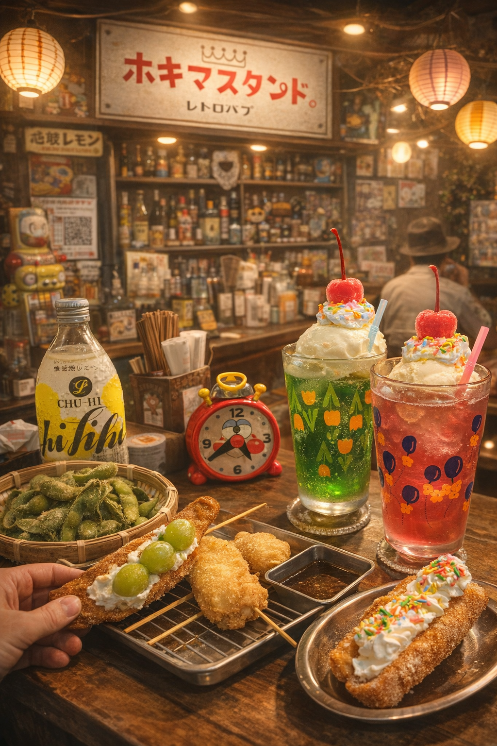 昭和レトロなホキマスタンド。で楽しむ料理とドリンク