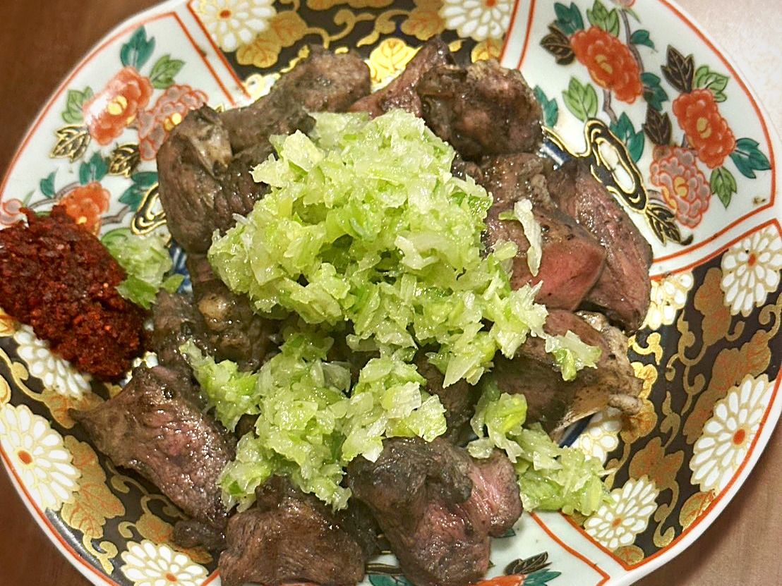もつ焼き四種盛り(ねぎ追加)